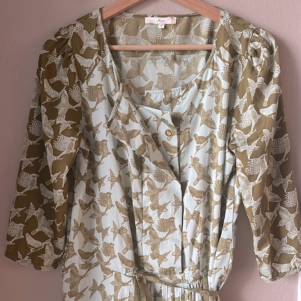 AN’GE Green Bird Mini Dress